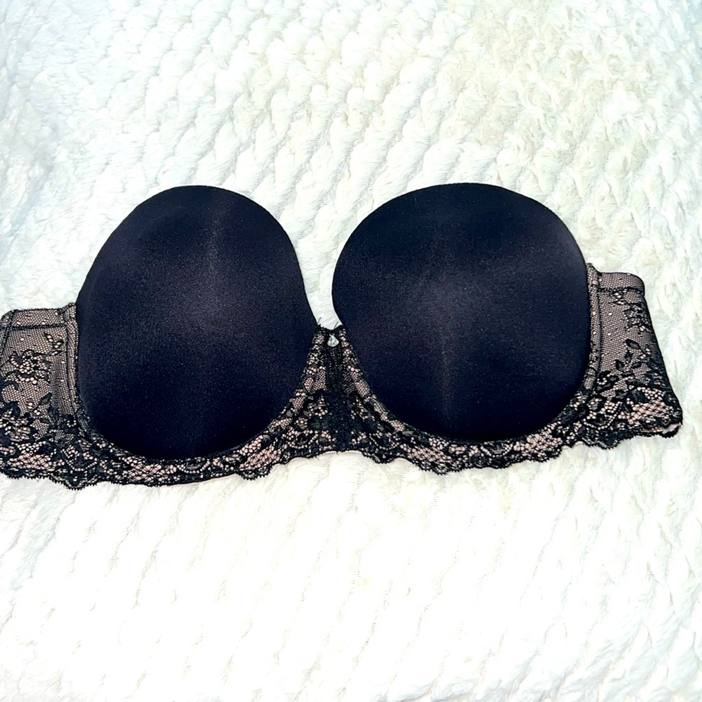 Torrid Bra Black Tan Strapless Lace Push Up Underwire *No Straps Included*